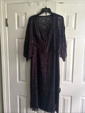 Elegant navy Beaded Overlay Evening Dress with matching clutch